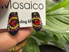 Original Handmade Mosaico Necklace & Earring Set 925 Sterling Silver Mexico Artistic Jewelry