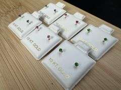 10k Yellow Gold 2mm Blue Green Pink CZ Earrings 6 pairs