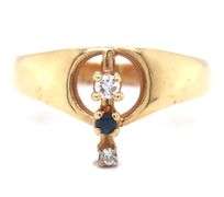 14kt Yellow gold blue sapphire and diamond ring