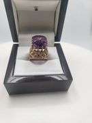Extremely fine Antique Russian 18k gold ring hand made with very large over 5ctw Amethyst