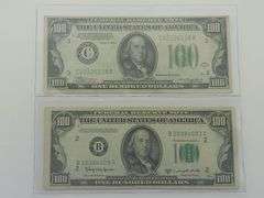 (2) 100 U.S. Federal Reserve Notes 1934A & 1950D