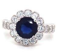 925 Sterling silver round blue and white cubic zirconia halo ring