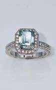14 Kt White Gold Plated 2.65 Ct Lab Simulated Paraiba Tourmaline Diamond Ring