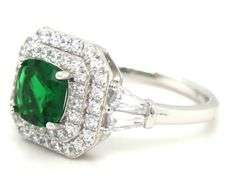 925 Sterling silver green princess cut and white round cubic zirconia ring