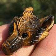 Natural Tiger’s Eye Wolf Skull Carving