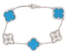 5 Clover 12mm turquoise and cubic zirconia link bracelet in 925 sterling silver