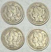 Four 3 Cent Nickels