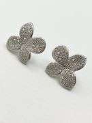 9250Sterling Silver Crystal Pave Four Petal Floral Motif Earrings