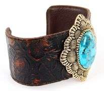 Barse Tooled Leather Turquoise Cuff