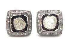 Elegant Mine Cut Diamond Dark Silver Earrings with Diamond Accents