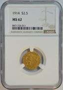 Choice BU key date 1914-P $2.50 Indian Gold Piece. NGC MS62