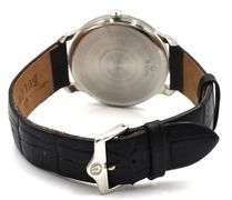 Bulova classic 3-hands quartz Roman dial on black leather strap watch