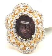 Splendid Massive 14.86CTS Oval Cabochon-Cut Star Ruby & 2.33CTW Round Colorless Sapphires in 14K Gol