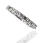 18K(750) Solid White Gold Natural Diamond Handmade Milgrain Band Ring