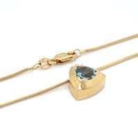 Pretty 14K YG Trillion Cut Aquamarine Pendant on Necklace