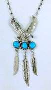 Vintage Native American Sterling Turquoise Eagle Necklace, JJ