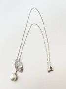 925 Sterling Silver Butterfly Wing Pendant With Drop Pearl And Chain Necklace