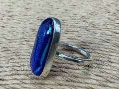 Sterling Silver 925 One of a Kind Dichroic Glass Ring Size 7.5