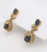 Diamond & Sapphire Drop Earrings in Yellow Gold
