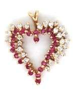 Classicc 14K YG Ruby and Diamond Heart Pendant