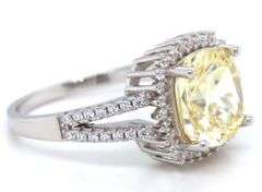925 Sterling silver cushion cut yellow cubic zirconia with white cubic zirconia halo ring