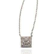 18K(750) White Gold Natural Diamond Square Shape Pendant Necklace with Chain
