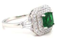 925 Sterling silver green princess cut and white round cubic zirconia ring