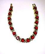 Gold Plated Lab Simulated 16.5 Cttw Red Ruby Diamond Tennis Bracelet