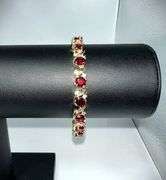 Gold Plated Lab Simulated 16.5 Cttw Red Ruby Diamond Tennis Bracelet