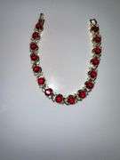 Beautiful 14 Kt Yellow Gold Plated Lab Simulated 16.5 Cttw Red Ruby Diamond Tennis Bracelet