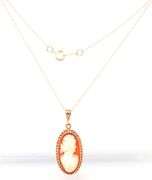 10kt Yellow gold oval Cameo pendant on chain
