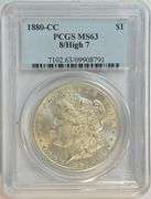 Scarce Choice BU 1880-CC (8/High 7) Morgan Silver Dollar. PCGS MS63
