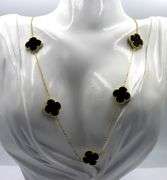 925 Sterling silver 7 clover black onyx necklace