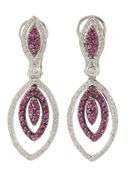 0.50ctw Ruby and 0.30ctw Diamond Marquise Shaped Drop Earrings in 18K