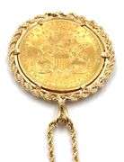 1907 $20 Liberty coin in rope bezel on chain