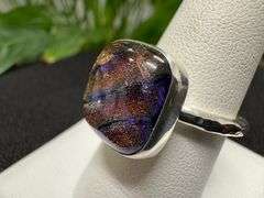 Sterling Silver 925 One of a Kind Dichroic Glass Ring Size 8.5