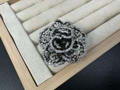 White CZ Vintage Antiqued Filigree Flower Ring Sterling Silver Band Size 8