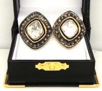 Thick Mine Cut Diamond Earrings with Gold Plated Silver and Diamond Accents