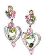 Enamoring 6.80CTW Oval Multi Color Tourmaline & Diamond Heart Shaped Dangle Earrings