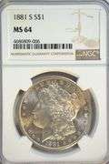 Impressive virtual Gem BU 1881-S Morgan Silver Dollar. NGC MS64