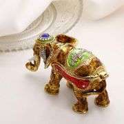 Hand-Painted Lucky Elephant Trinket Box with Rhinestone