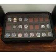 Carbon Finish Watch Display Case with Glass Lid and Lock