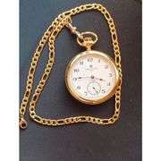 14K Gold-Plated Open Face Pocket Watch with Chain