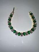 18 Kt Gold Plated 32.5 Ctw Simulated Green Emerald and Diamond Tennis Bracelet