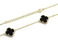 925 Sterling silver 5 clover black onyx link necklace