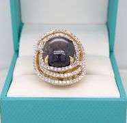 Breathtaking Huge 22.27CTS Round Cabochon-Cut Star Ruby & 1.95CTW Round Colorless Sapphire Ring in 1