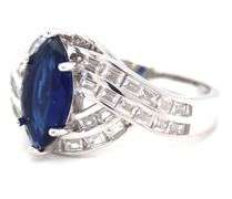 925 Sterling silver blue marquise and baguette cut white cubic zirconia ring
