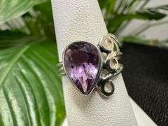 Sterling Silver Natural Gemstone Amethyst Ring Size 5