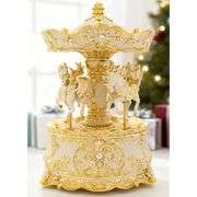 Golden Ivory Carousel Horse Wind-Up Music Box