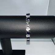 18 Kt White Gold Plated Huge 32.5 Ctw Lab Simulated Diamond and Midnight Blue Sapphire Tennis Bracel